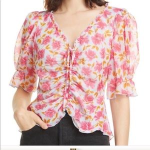 cinq a sept kimberly ruched floral top pink.